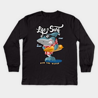 Shark Life In Surf Kids Long Sleeve T-Shirt